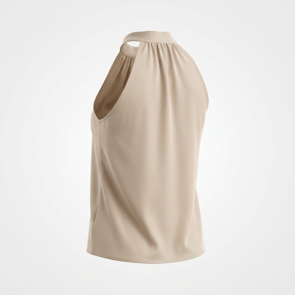 Beżowy satynowy top typu halter