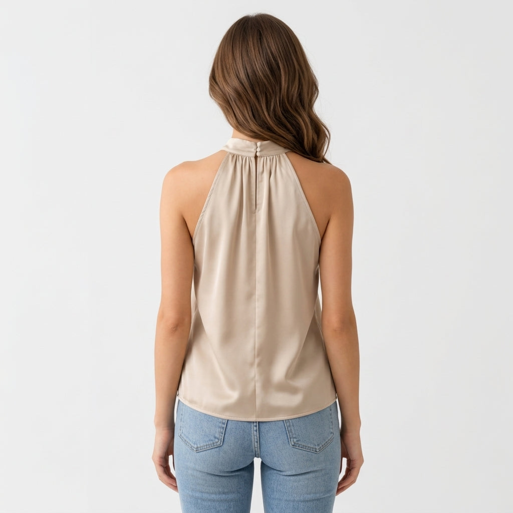 Beżowy satynowy top typu halter
