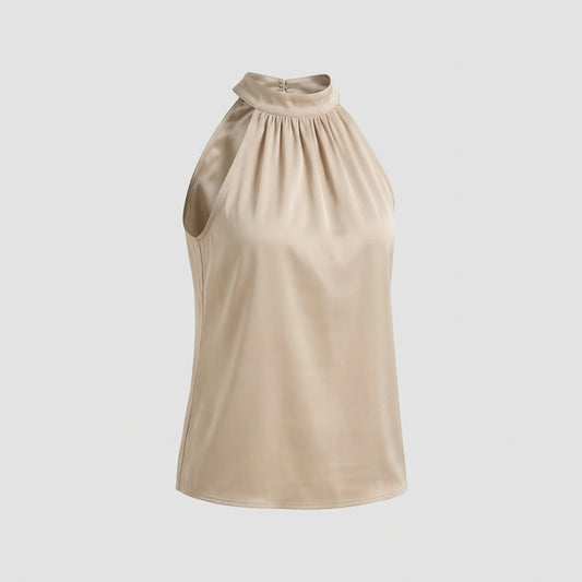 Beżowy satynowy top typu halter